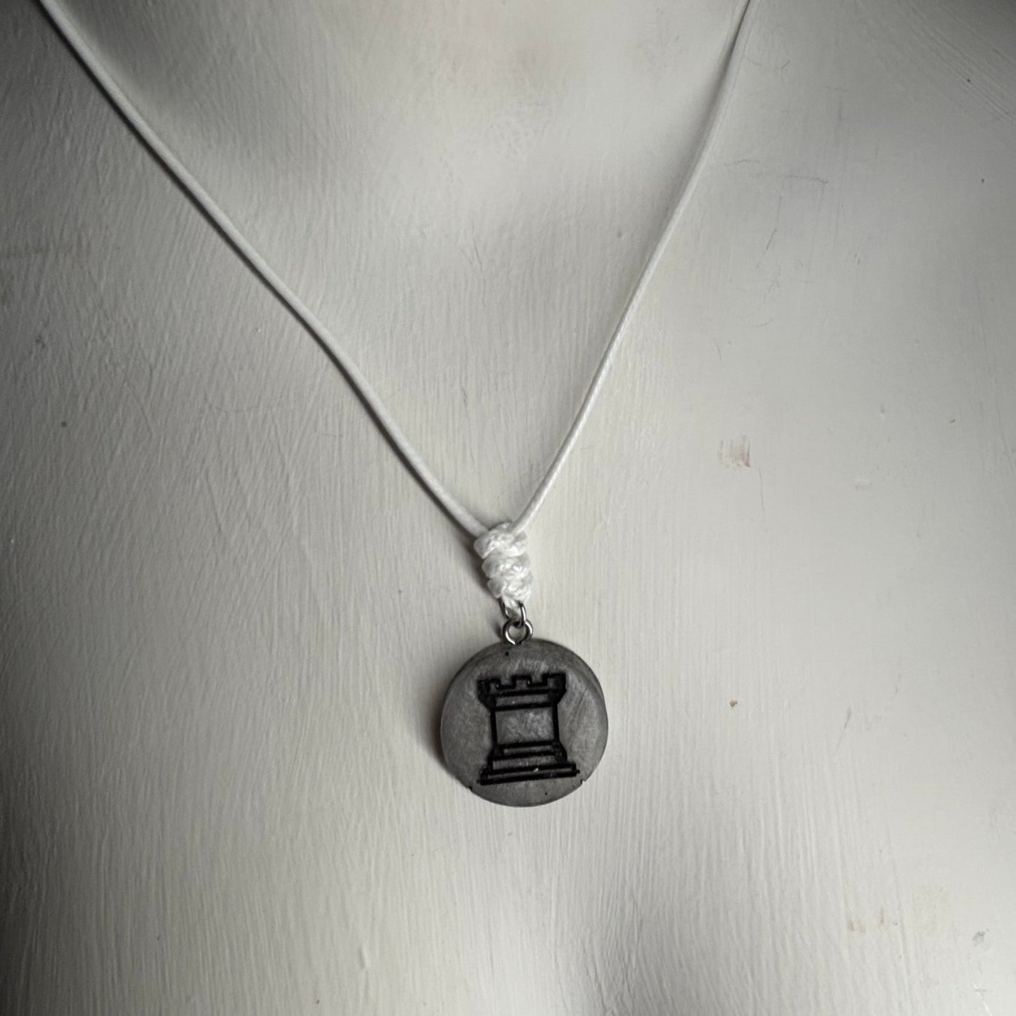 Silver Rook - Handmade Resin Chess Necklace