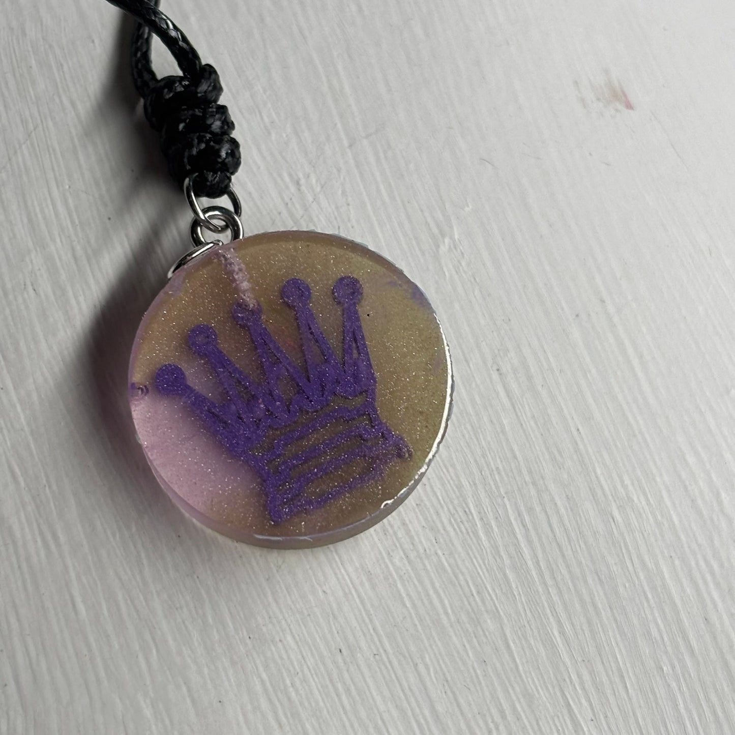Purple Print Queen - Handmade Resin Chess Necklace