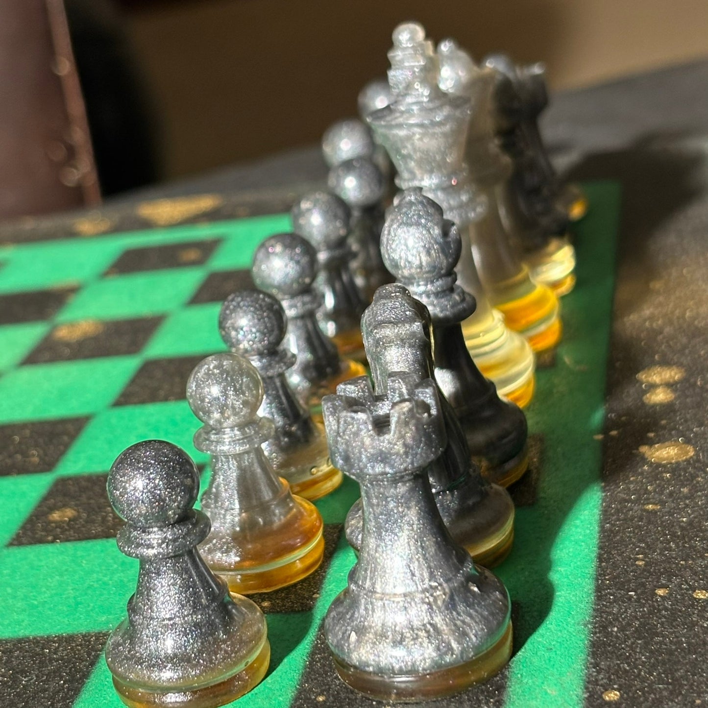 Golden Green - Painted Chess Set