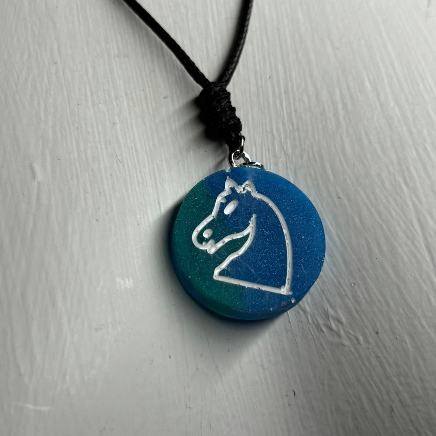 Blue Knight - Handmade Resin Chess Necklace