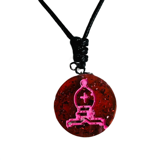 Crystal Pink Bishop - Handmade Resin Chess Necklace