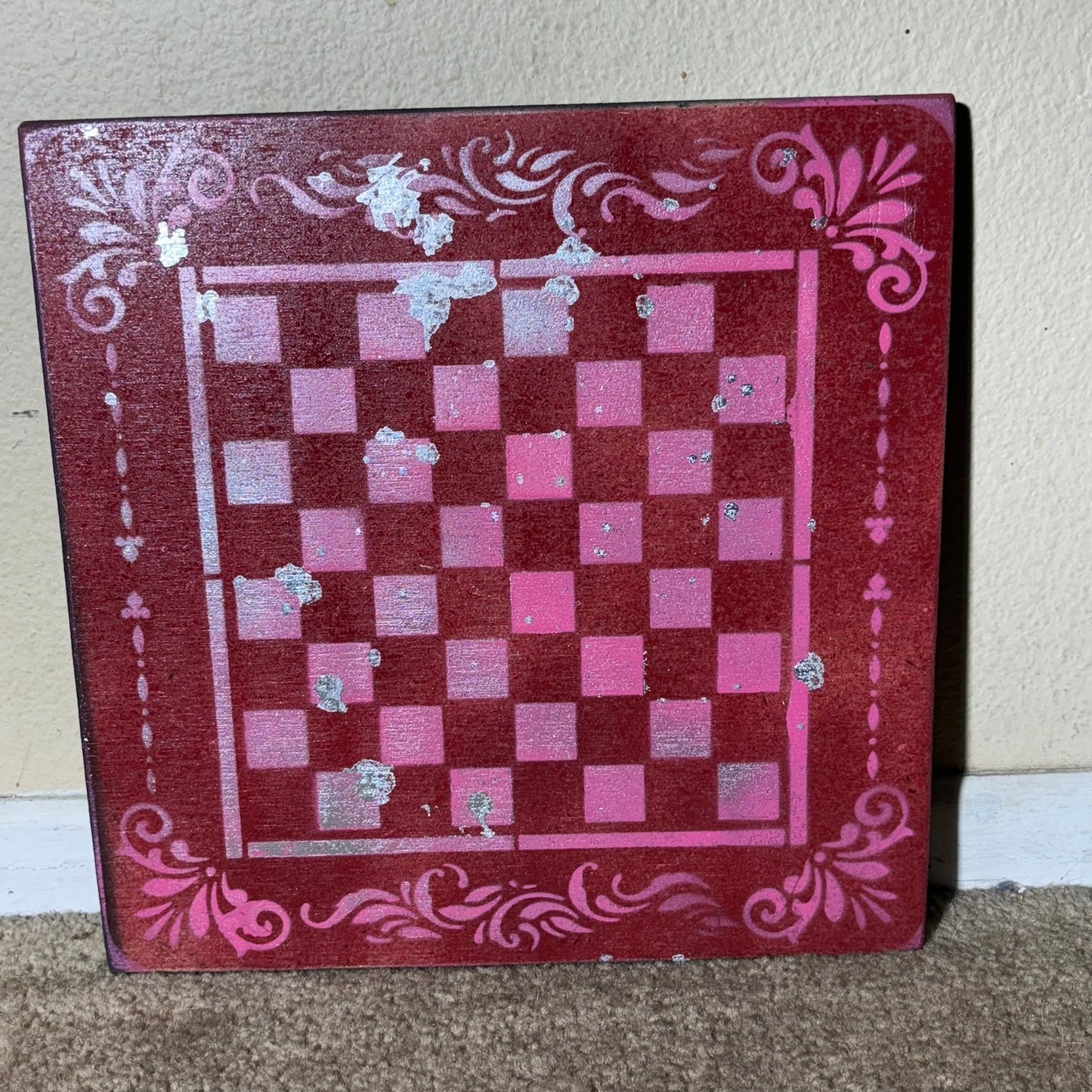 Pink & Red - Painted Chess Board