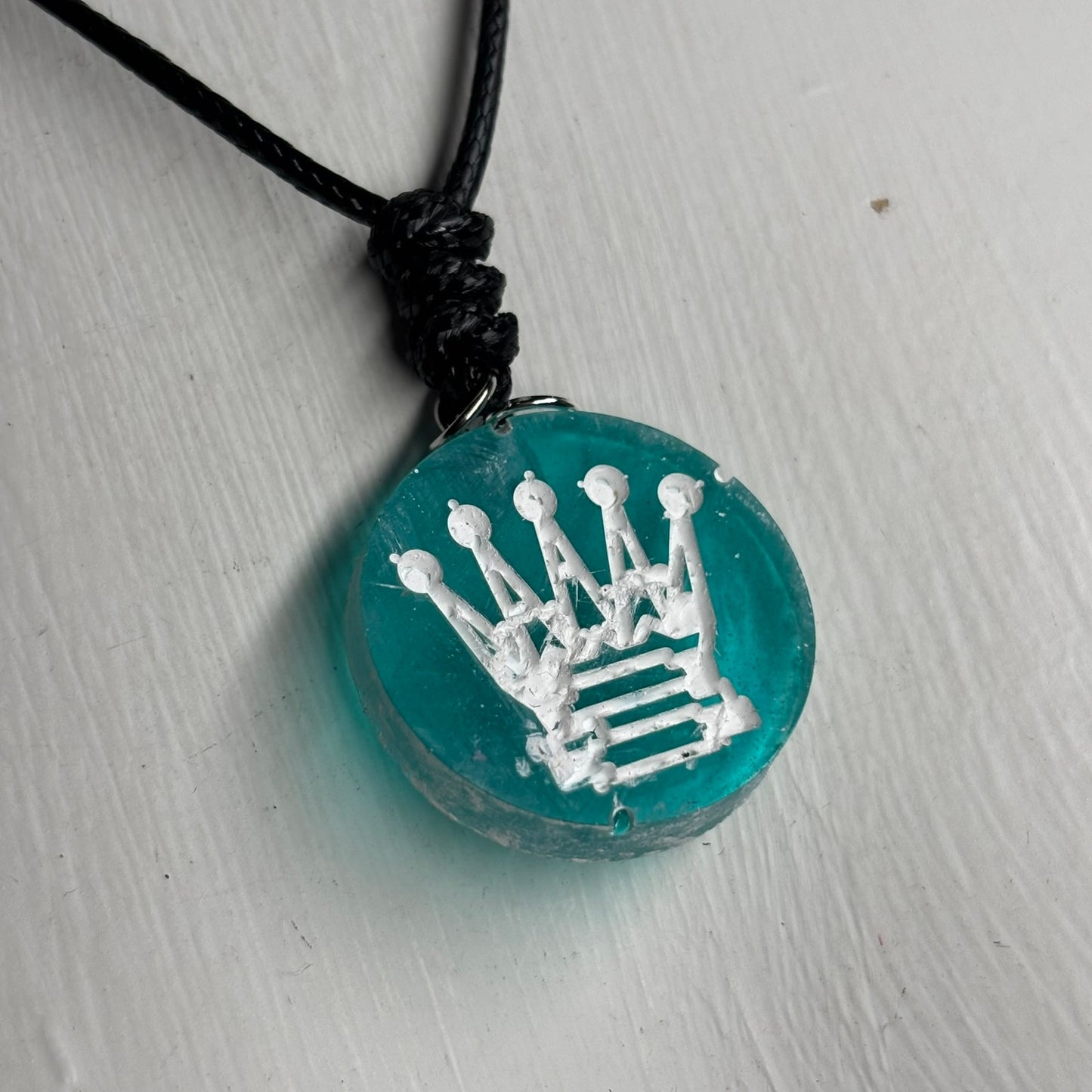 Aqua Green Queen - Handmade Resin Chess Necklace