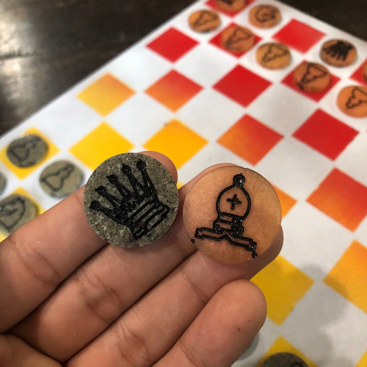 Fading Red & Yellow - Painted Chess Set