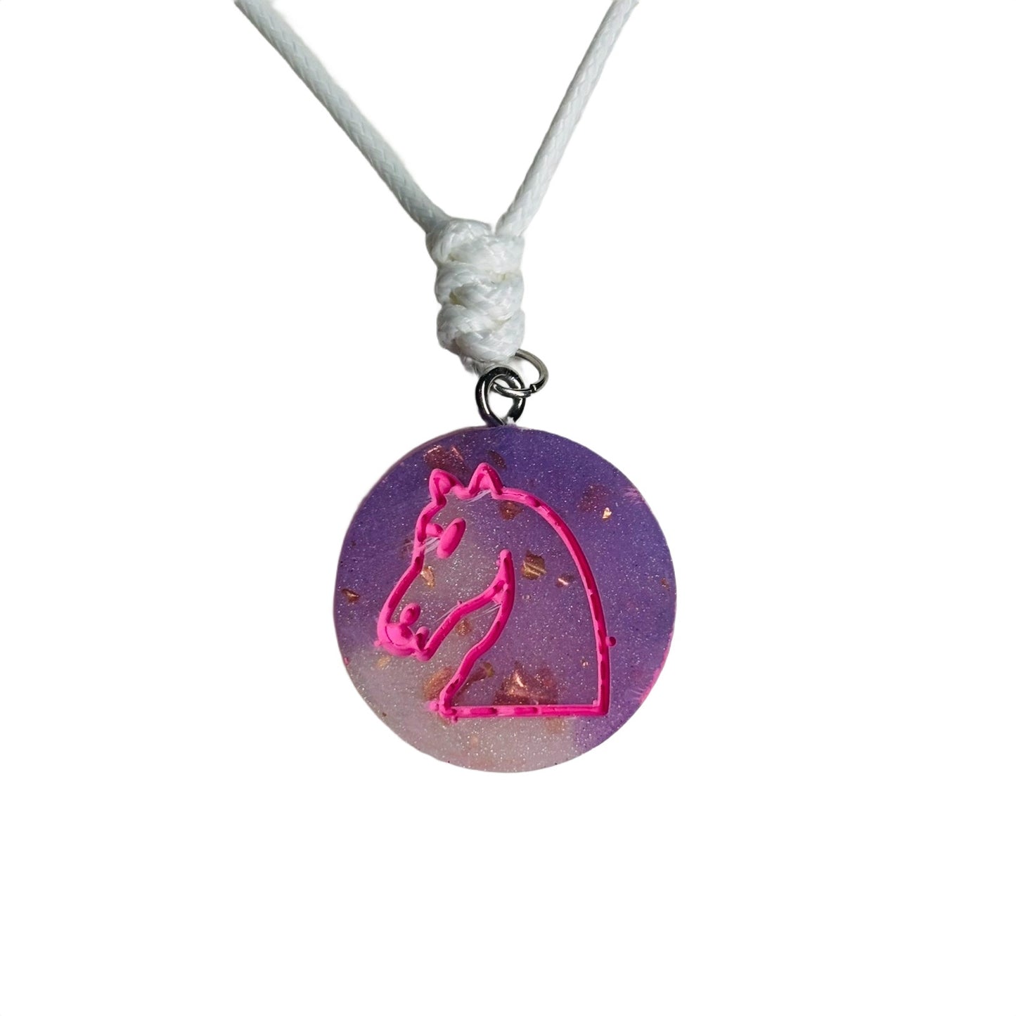 Space Pink Knight - Handmade Resin Chess Necklace