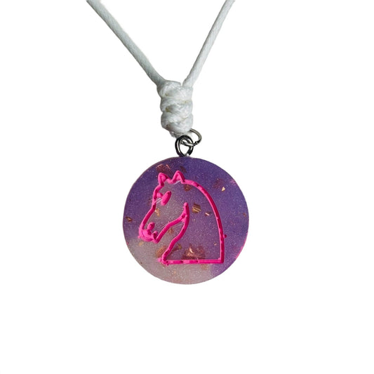 Space Pink Knight - Handmade Resin Chess Necklace