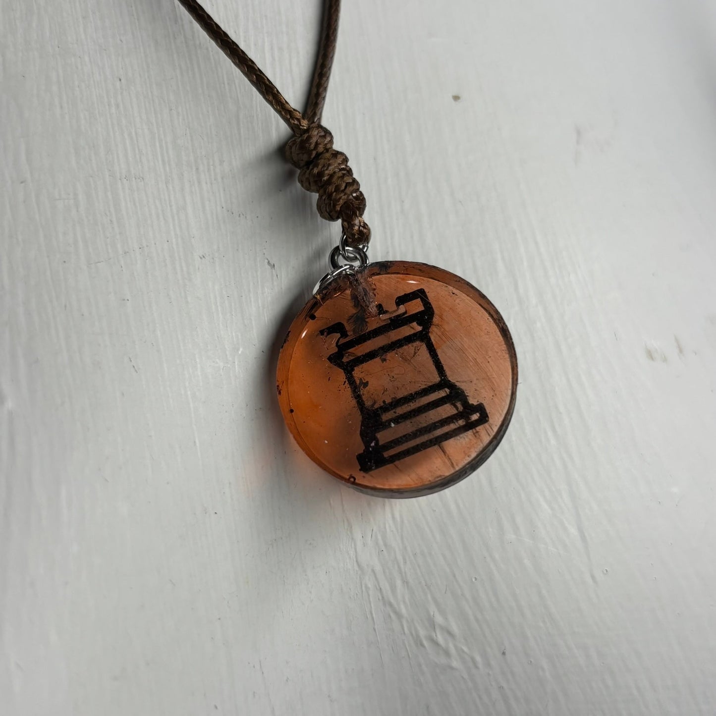Amber Orange Rook - Handmade Resin Chess Necklace
