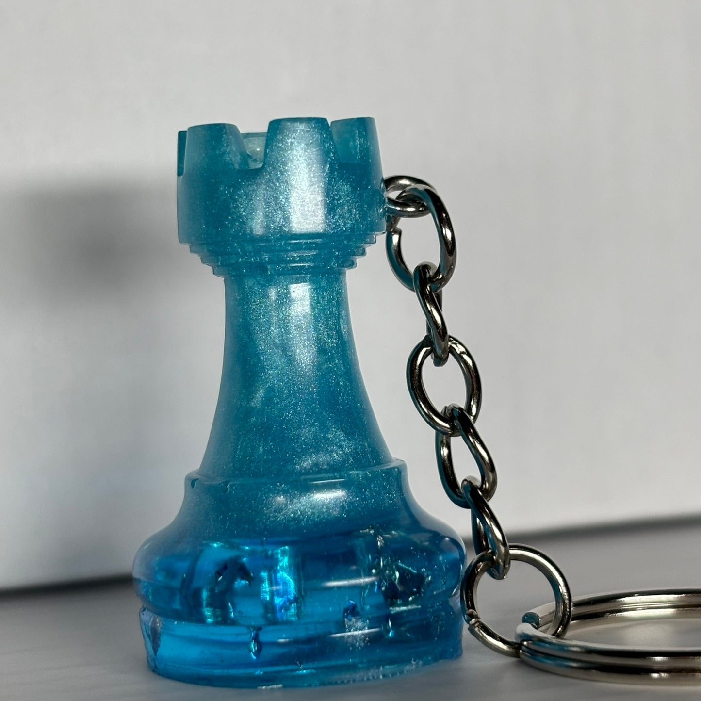 Blue Ice Rook Handmade Resin Keychain - One of a Kind Design