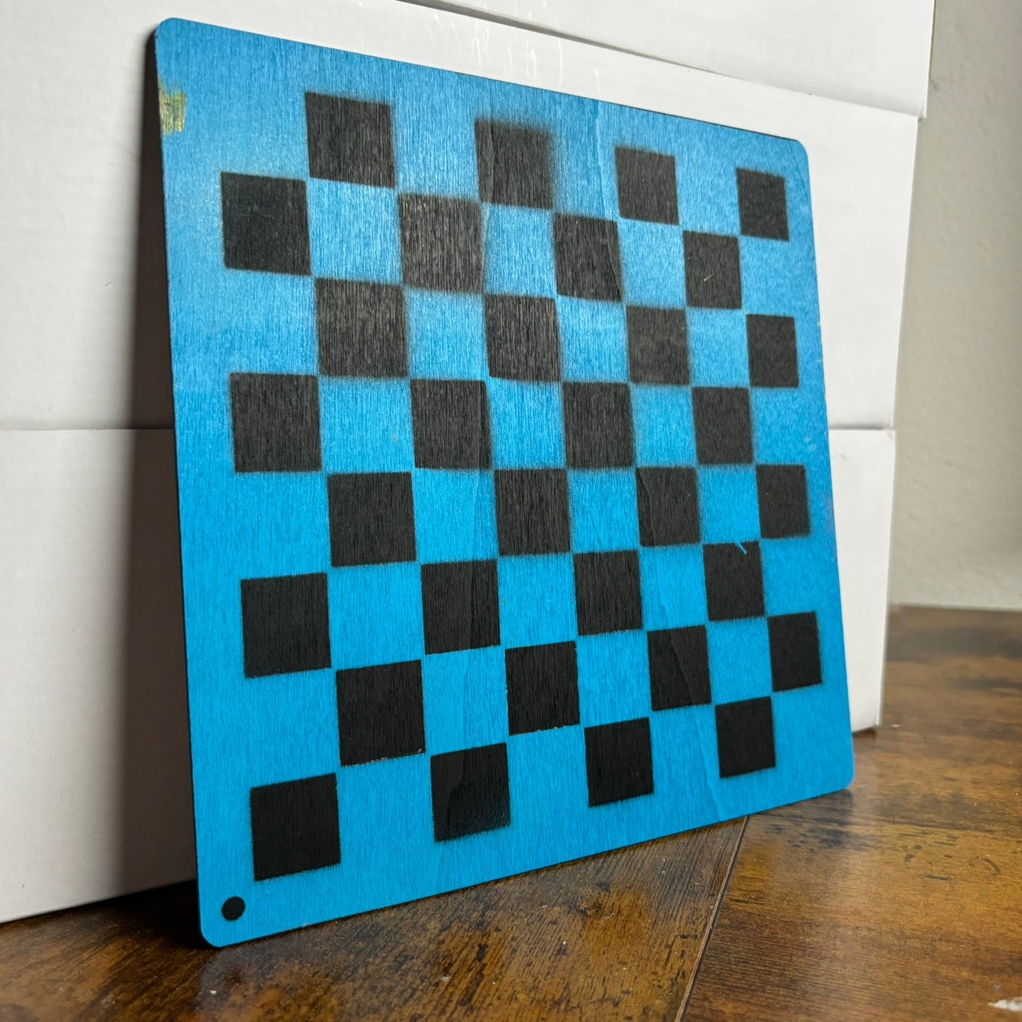 Blue & Black - Painted Thin Wooden Chess Board