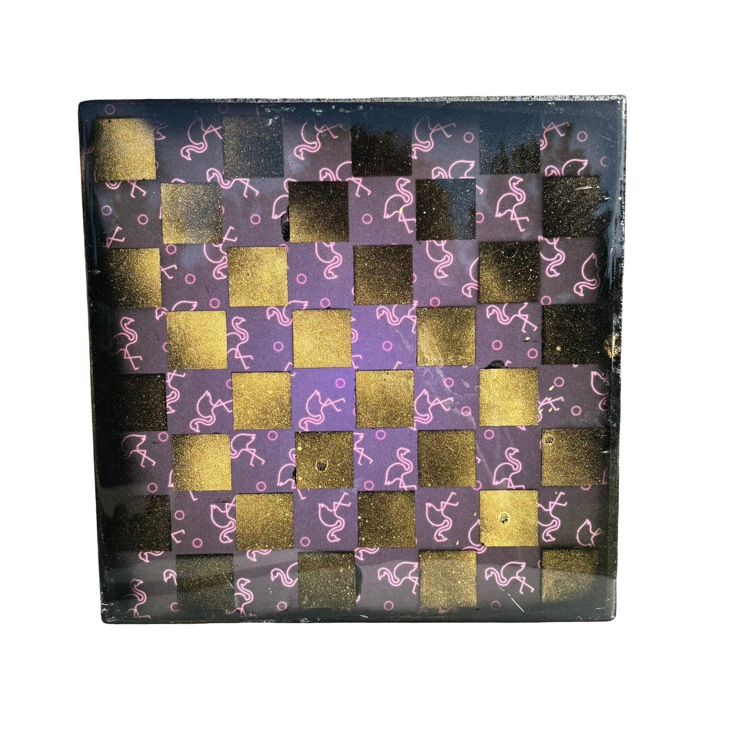 Golden Pink Flamingo - Resin Coated Chess Board