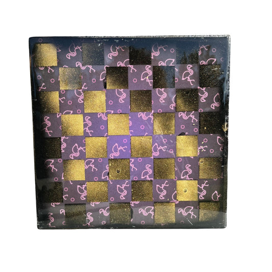 Golden Pink Flamingo - Resin Coated Chess Board