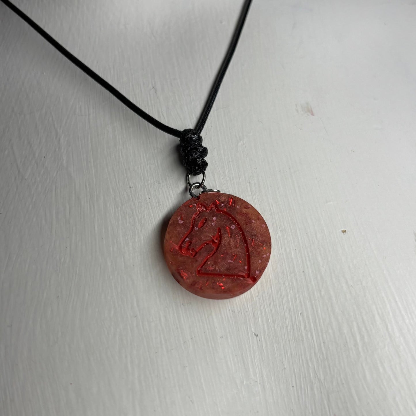 Fire Red Knight - Handmade Resin Chess Necklace