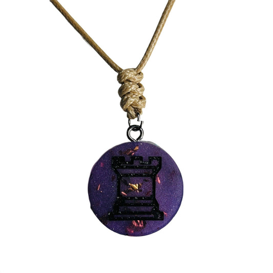 🎁 Classic Dark Purple Rook - Handmade Resin Chess Necklace (100% off)