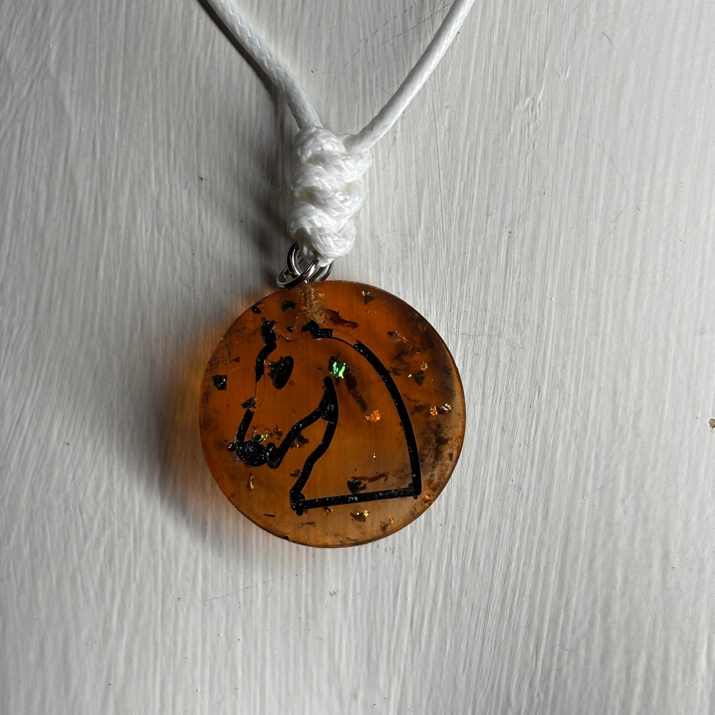 Translucent Amber Knight - Handmade Resin Chess Necklace