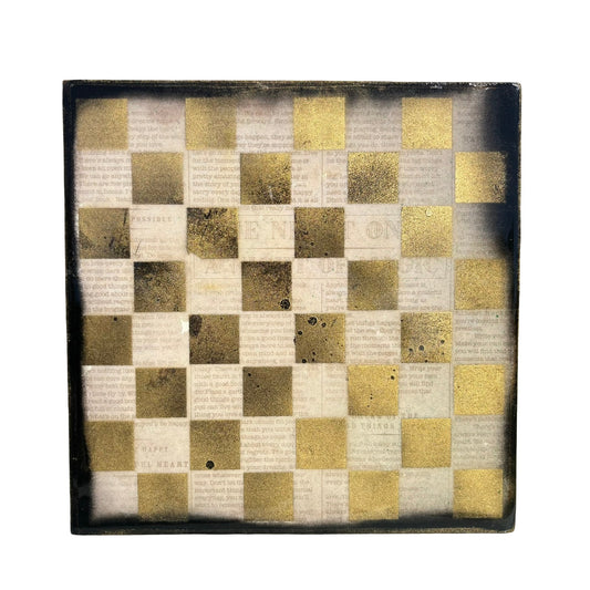 Golden Vintage Words - Resin Coated Chess Board