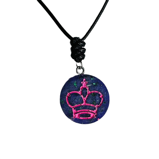 Purple Crystal Pink King - Handmade Resin Chess Necklace