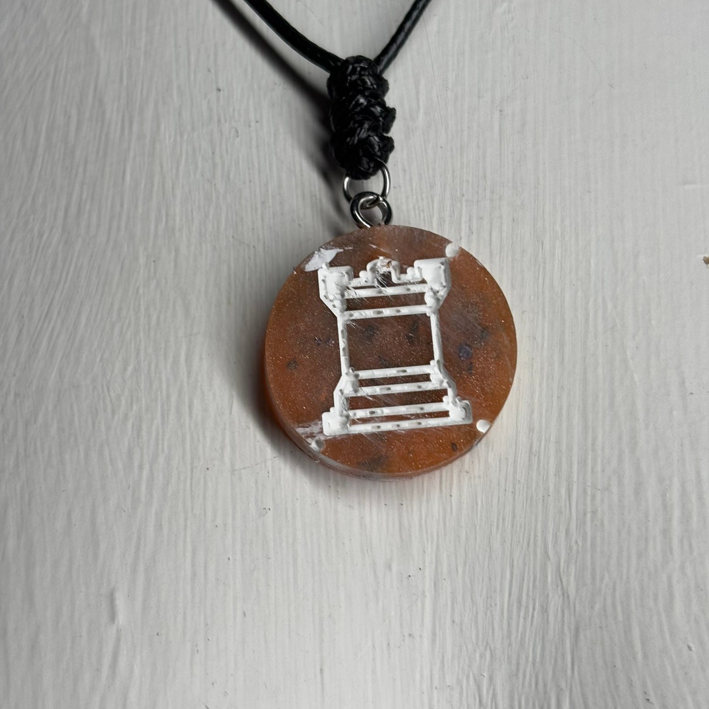 Orange Fire Rook - Handmade Resin Chess Necklace - Flat Edition