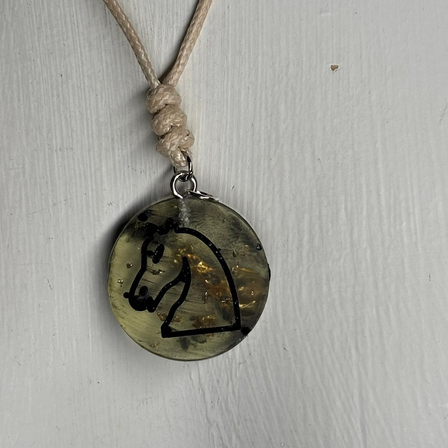 Dark Green Knight - Handmade Resin Chess Necklace