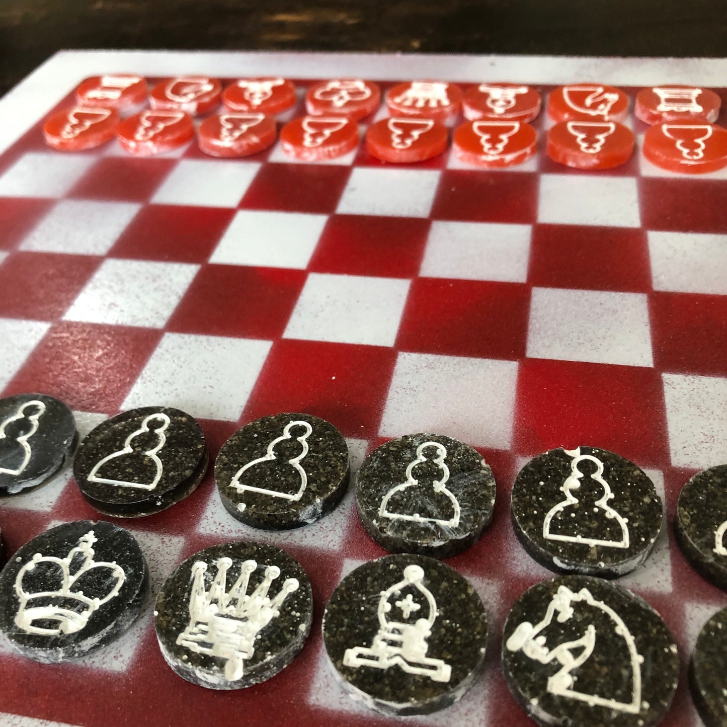 Smudged Red - Painted Chess Set