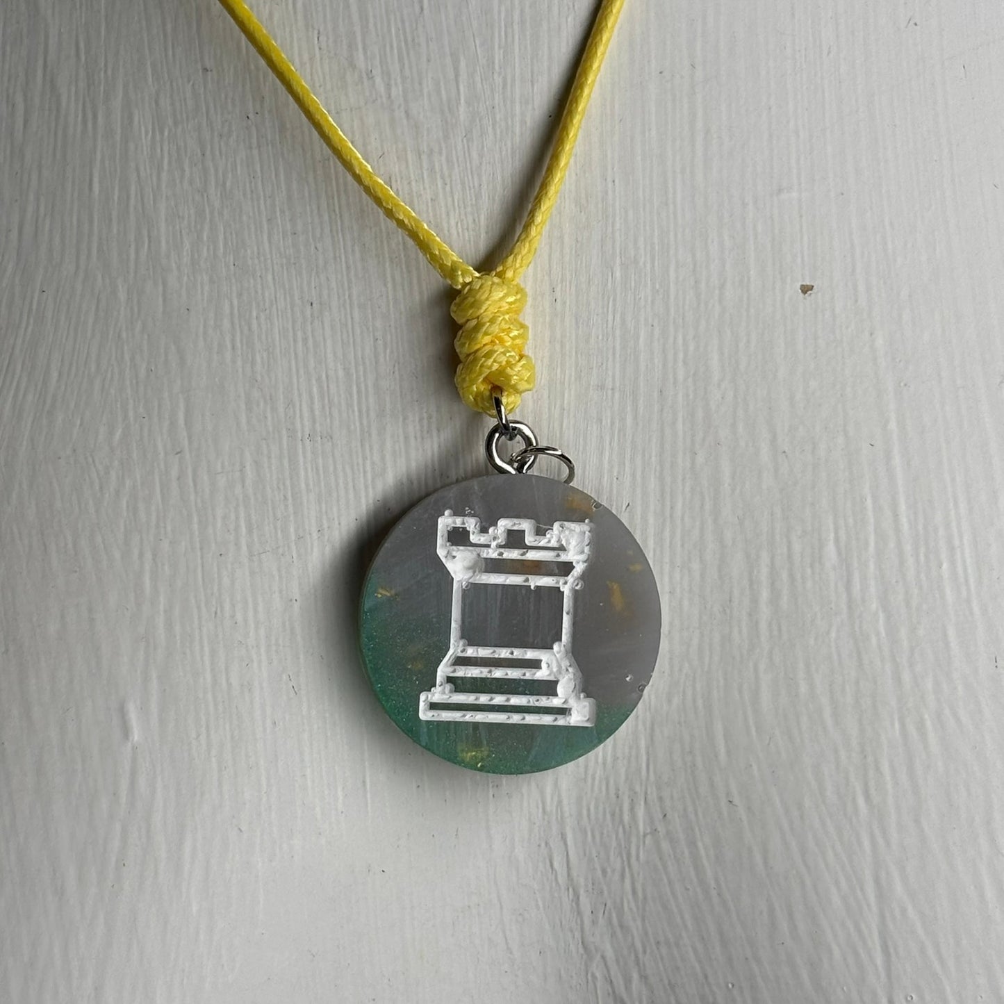 Green Crystal Rook - Handmade Resin Chess Necklace