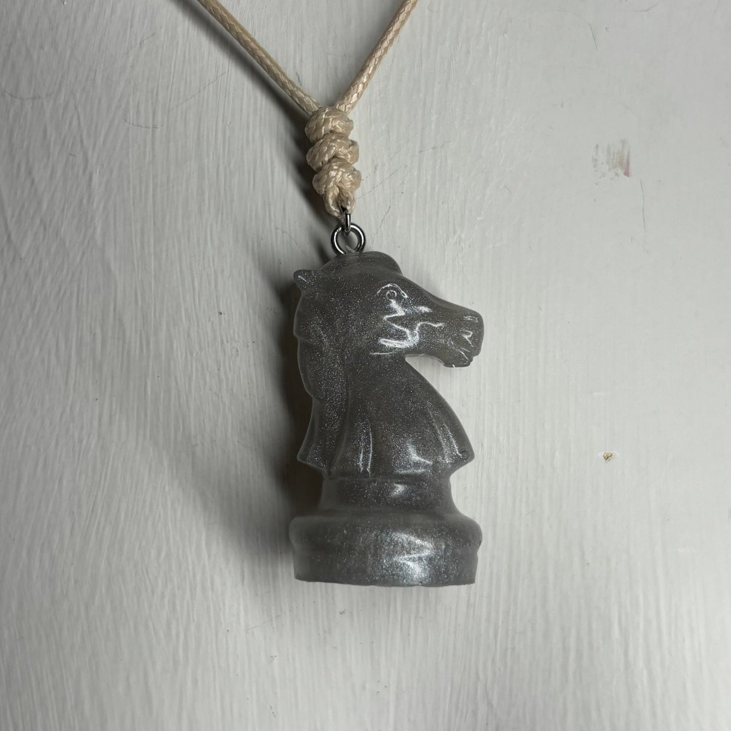 Silver Gray Knight - Handmade Resin Chess Necklace