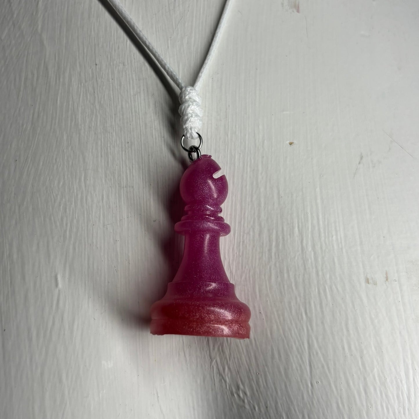 Pink Bishop - Handmade Resin Chess Necklace