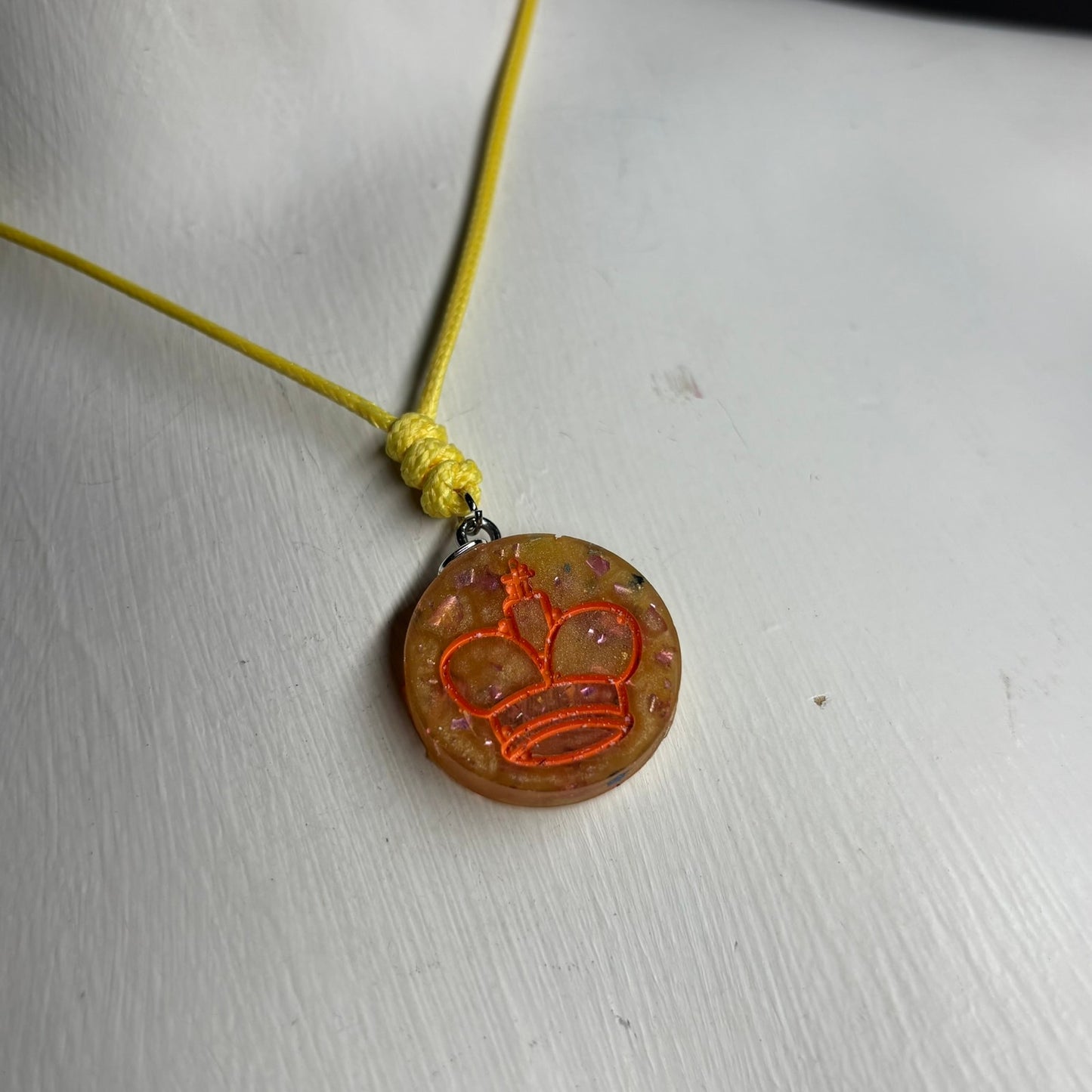 Sunset Orange King - Handmade Resin Chess Necklace