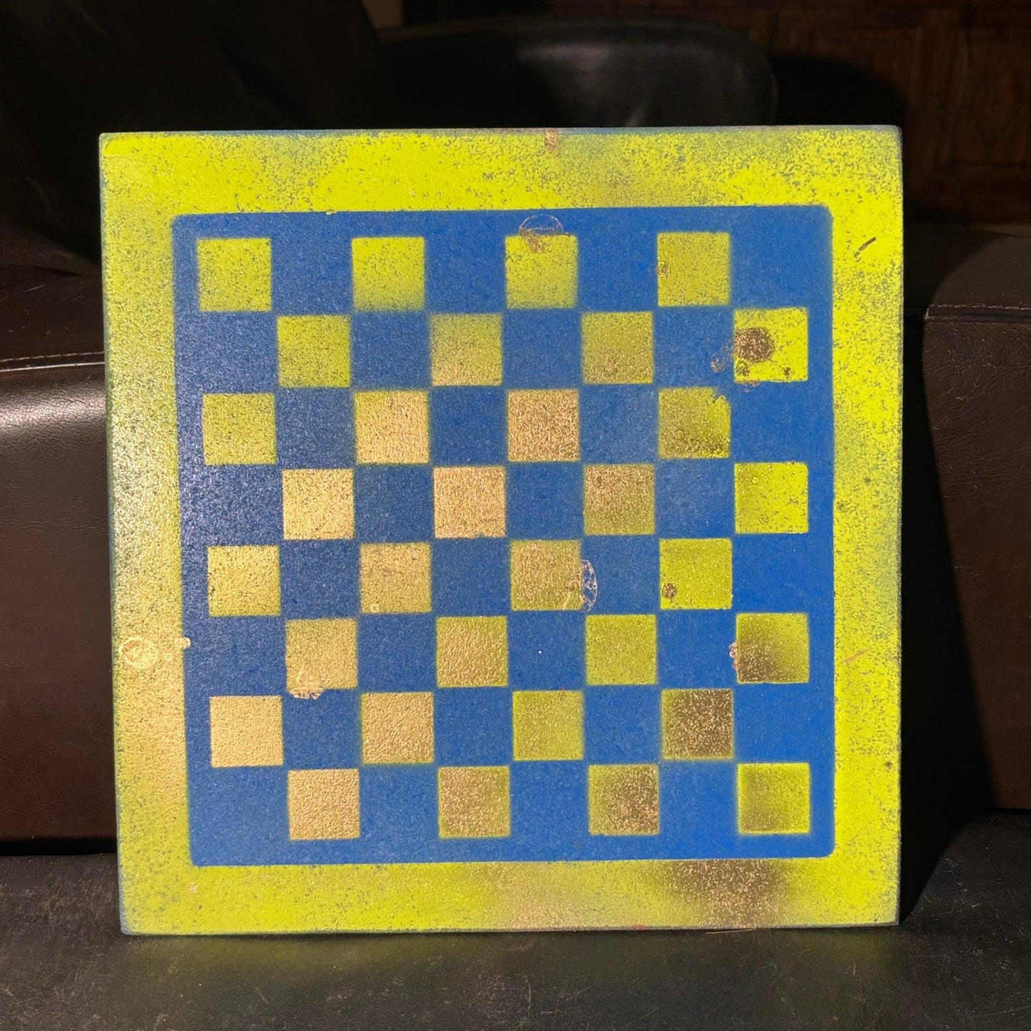 Lime Green Blue - Painted Chess Board