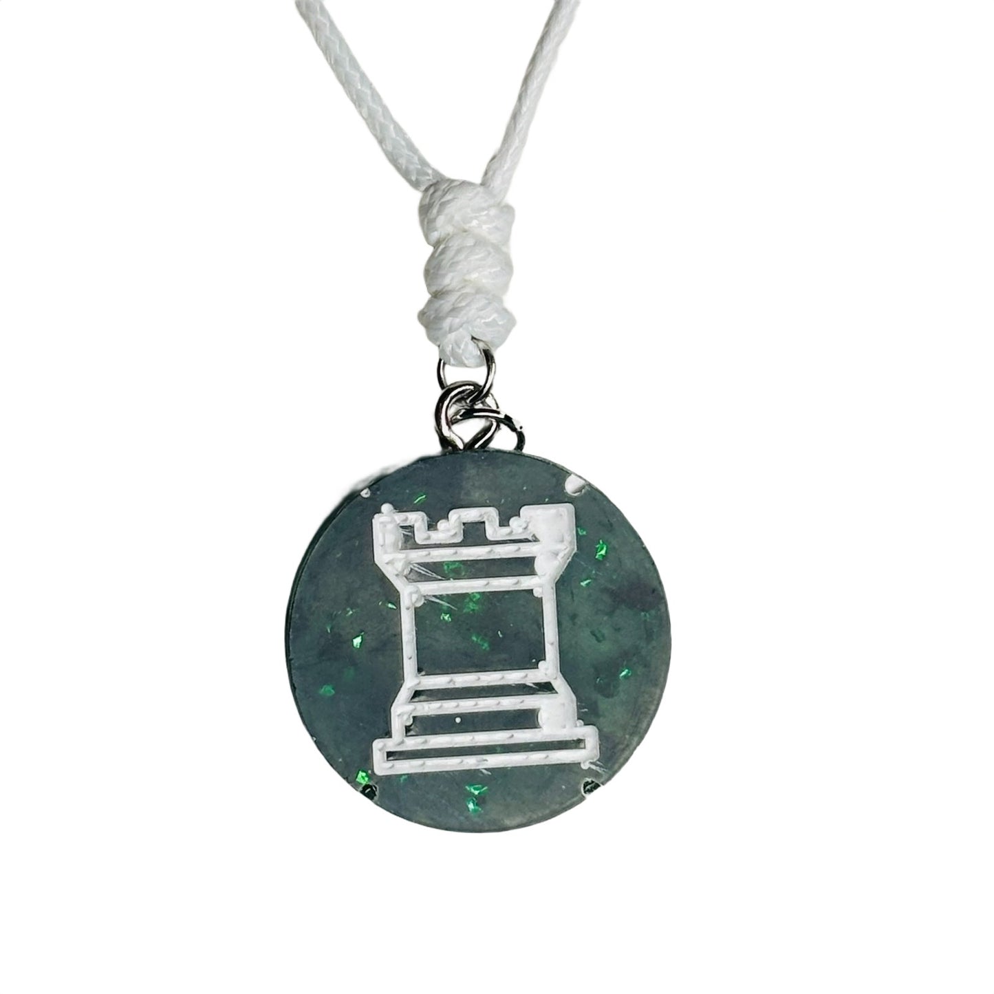 Crystal Green Rook - Handmade Resin Chess Necklace