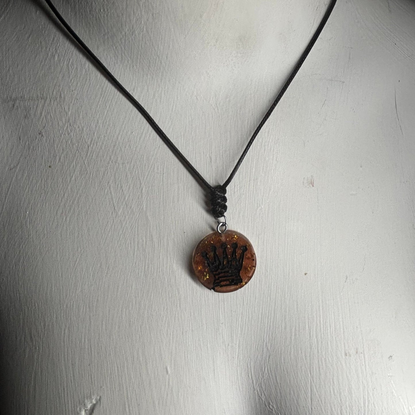 Dark Amber Queen - Handmade Resin Chess Necklace