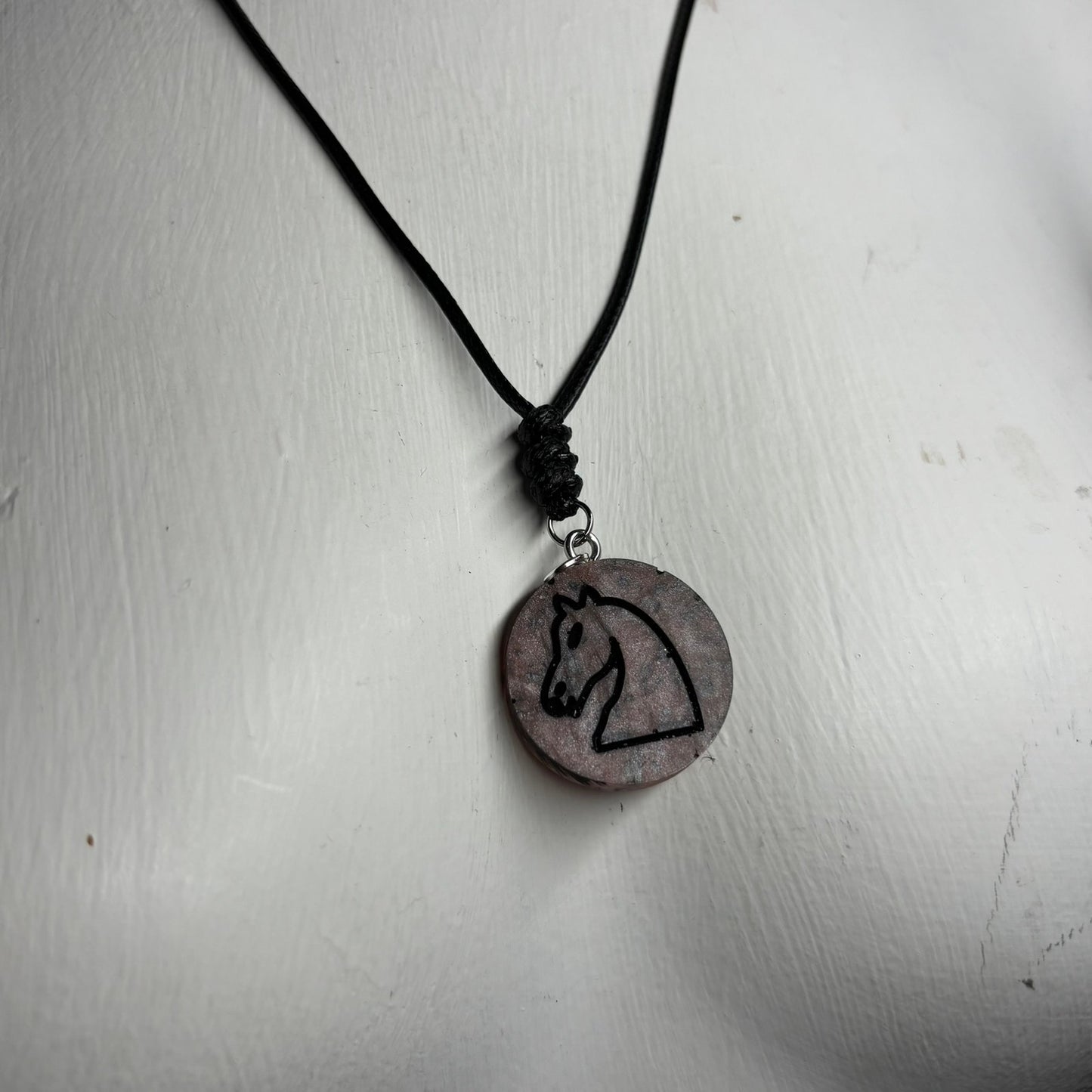 Stone Colored Knight - Handmade Resin Chess Necklace