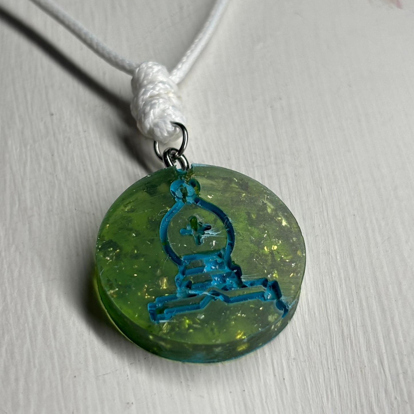 Glittered Green Bishop - Handmade Resin Chess Necklace