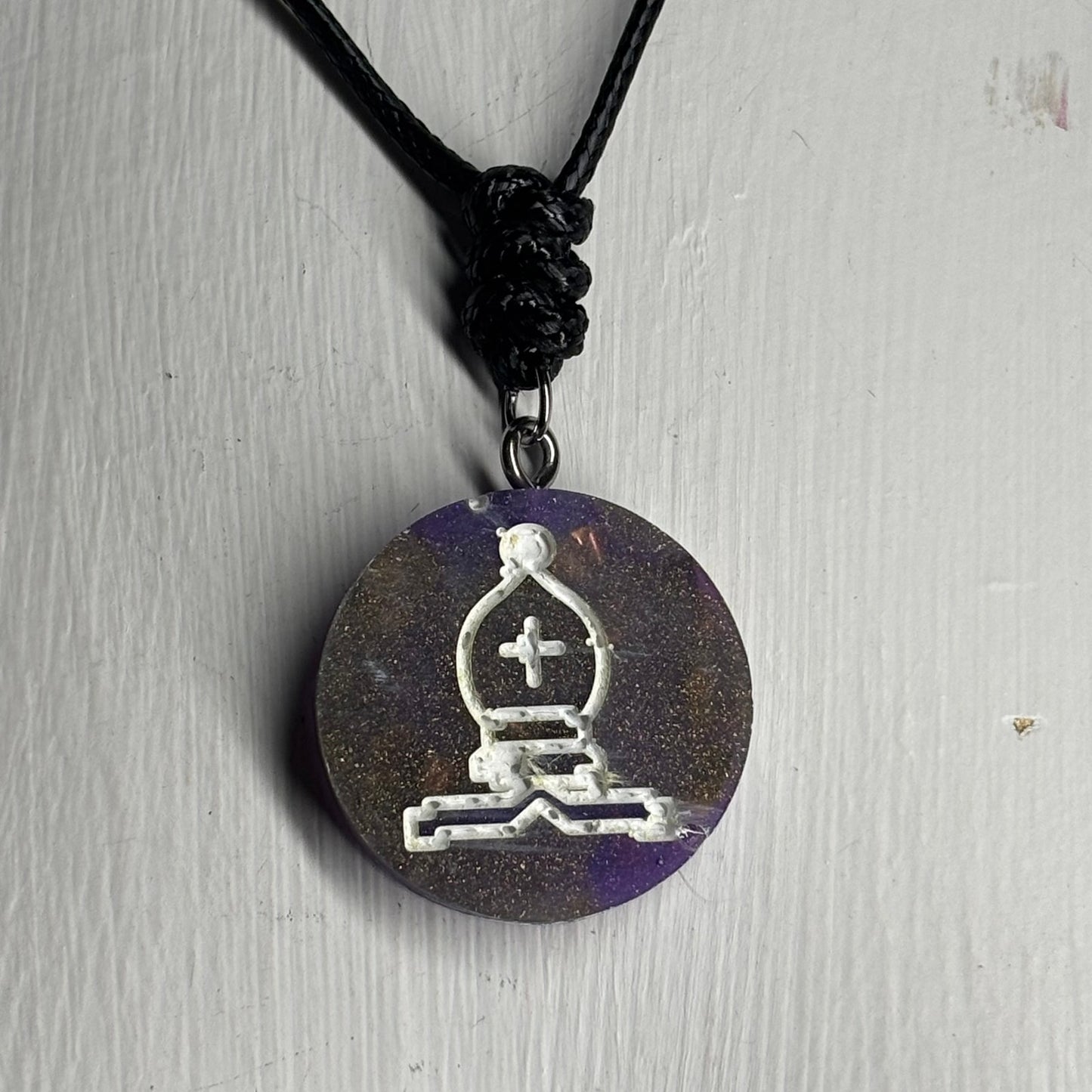 Purple Space Bishop - Handmade Resin Chess Necklace