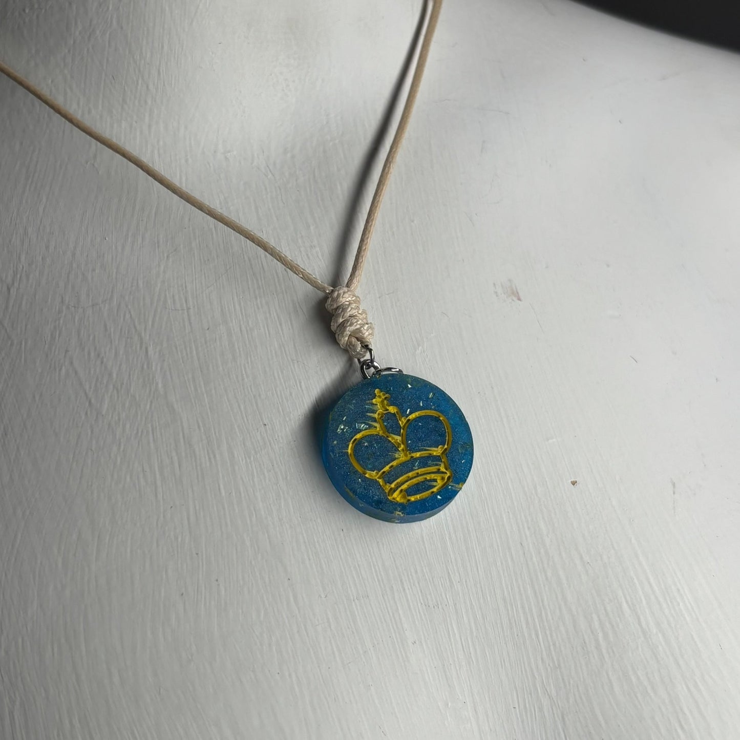 Blue Cream King - Handmade Resin Chess Necklace