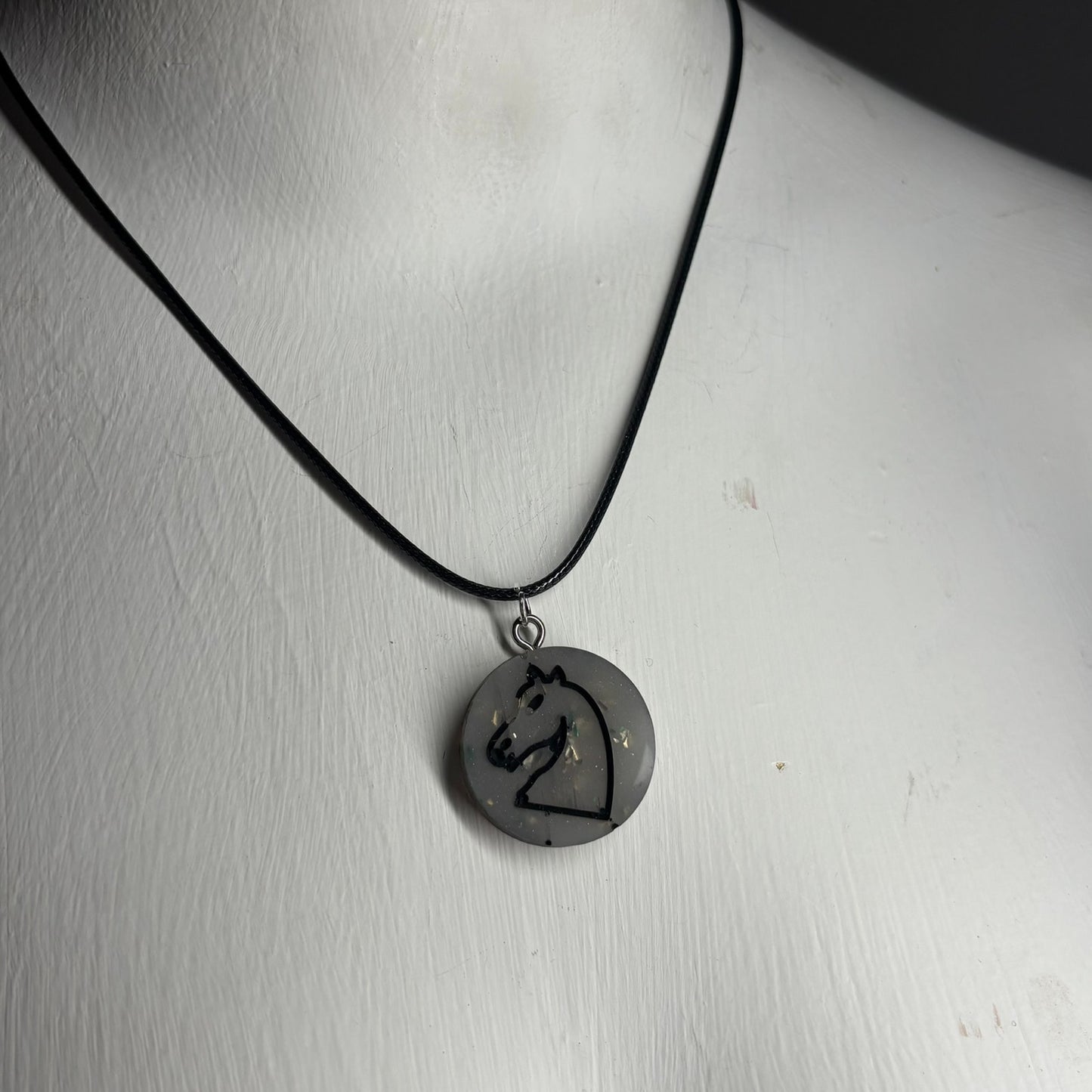 Vintage Silver Knight - Handmade Resin Chess Necklace