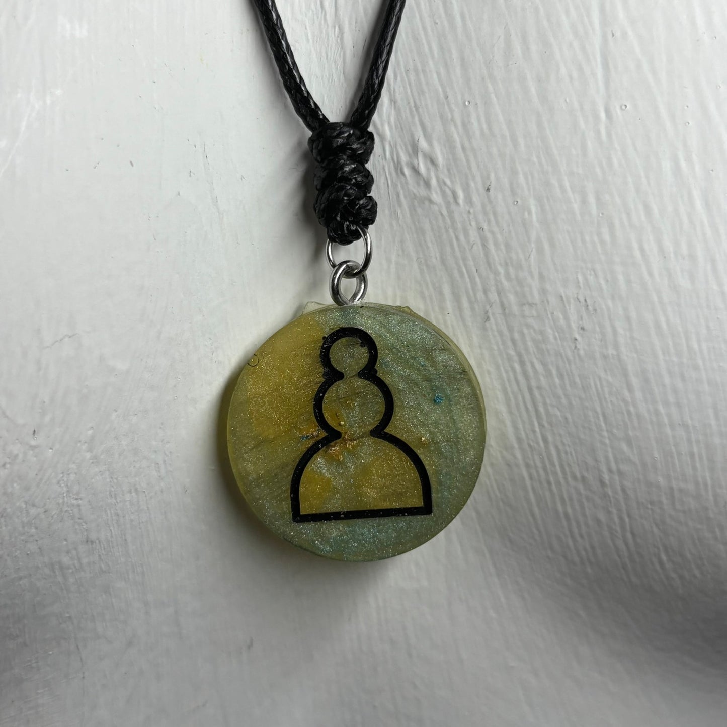 Yellow/Green Swirl Pawn - Handmade Resin Chess Necklace