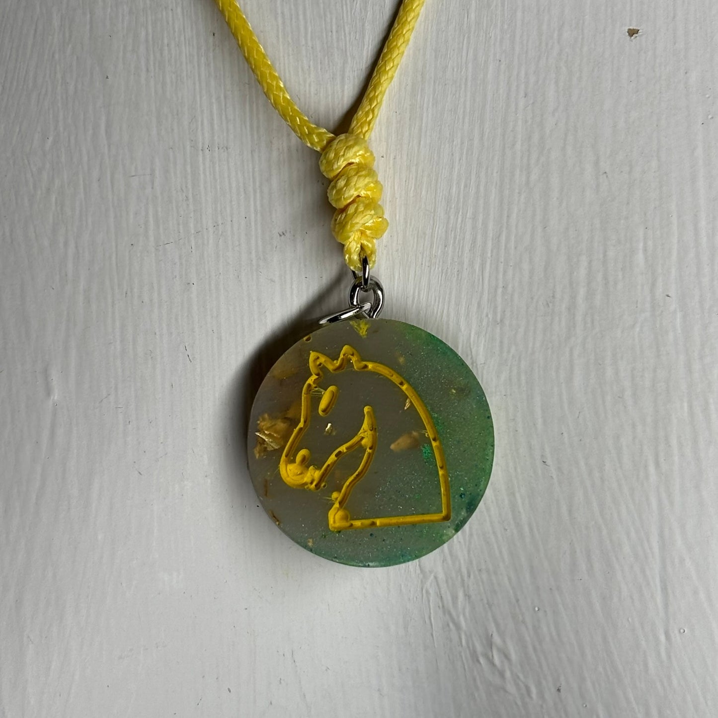 Green & Yellow Knight - Handmade Resin Chess Necklace
