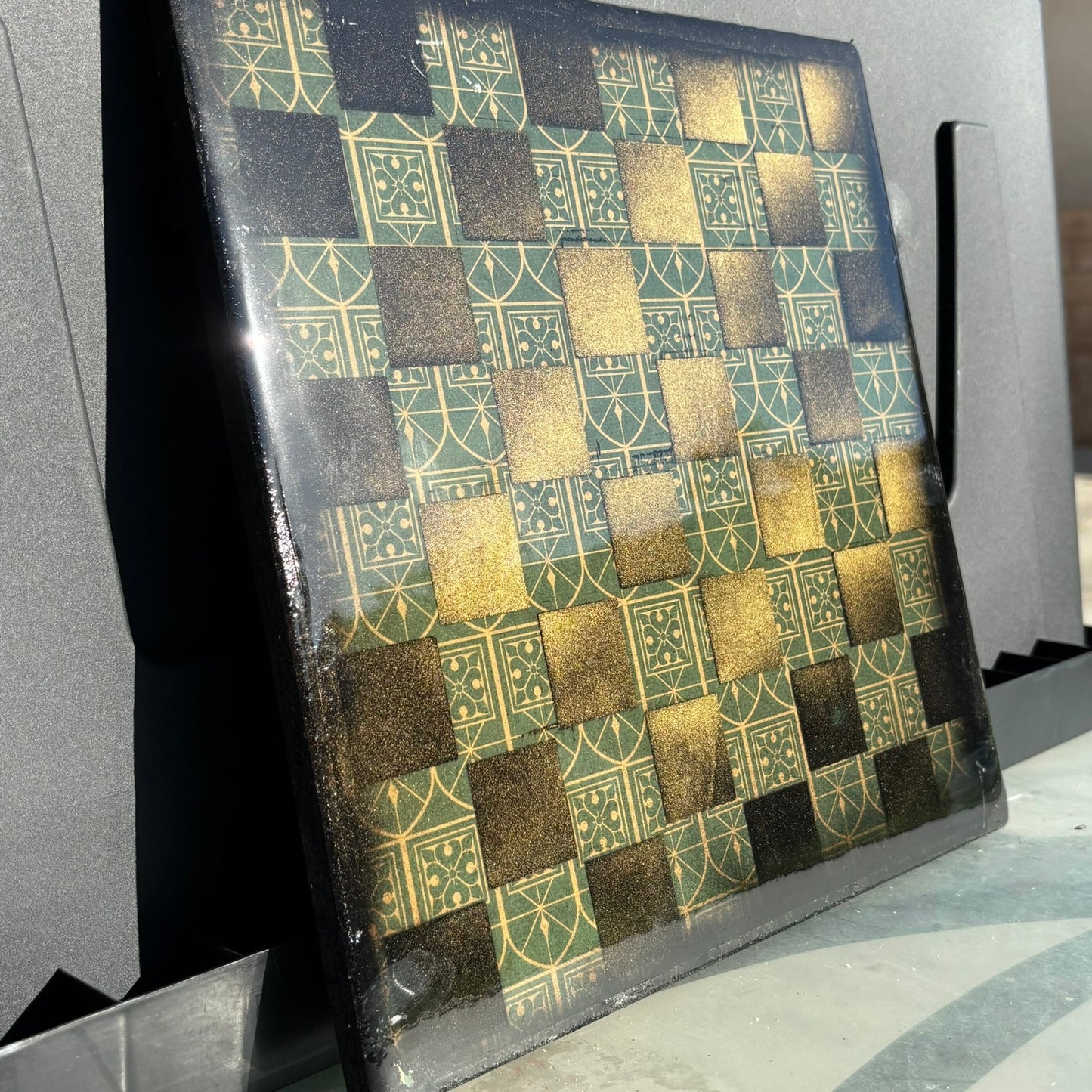 Golden Supreme Green - Resin Coated Chess Board