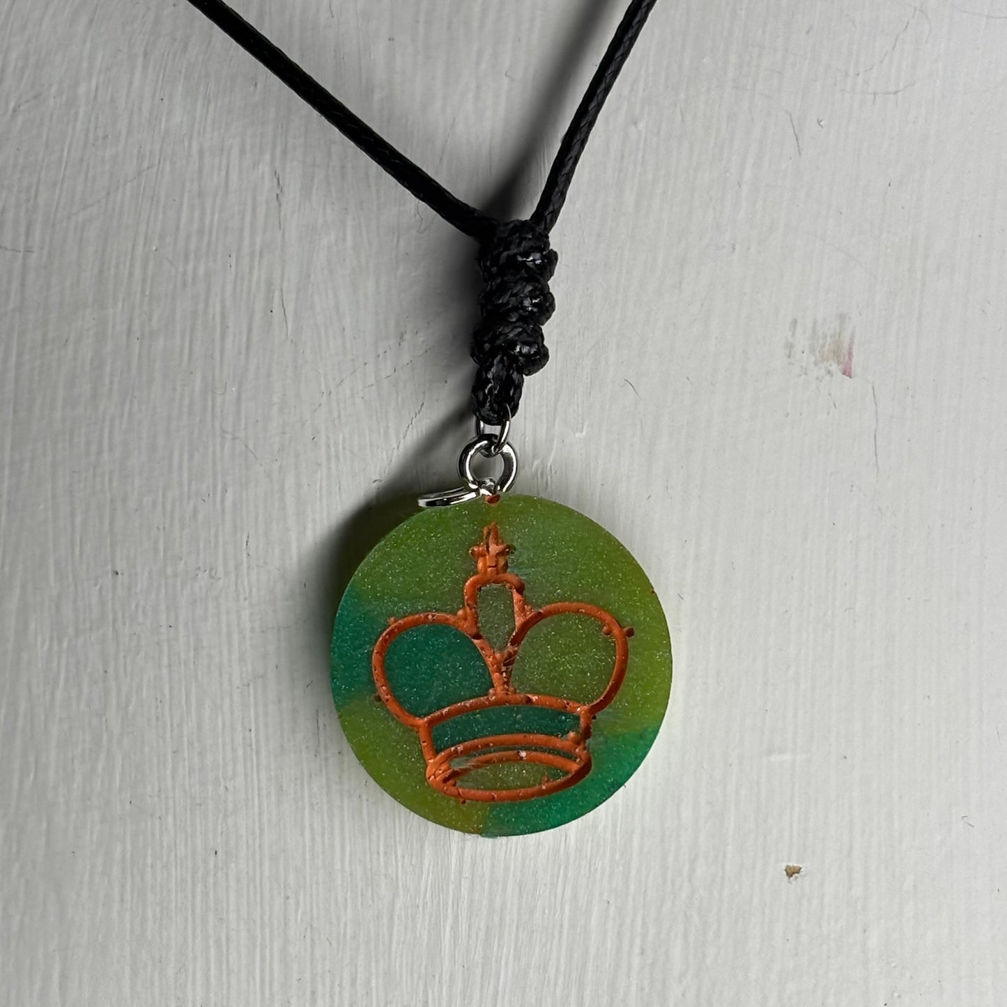 Green & Orange King - Handmade Resin Chess Necklace