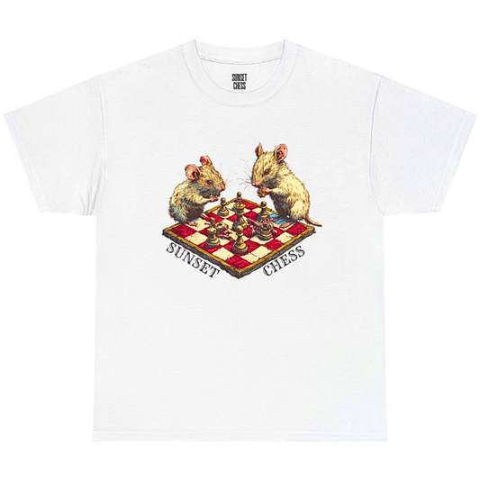 Rats Playing Chess - White Tee - Unisex Heavy Cotton Tee