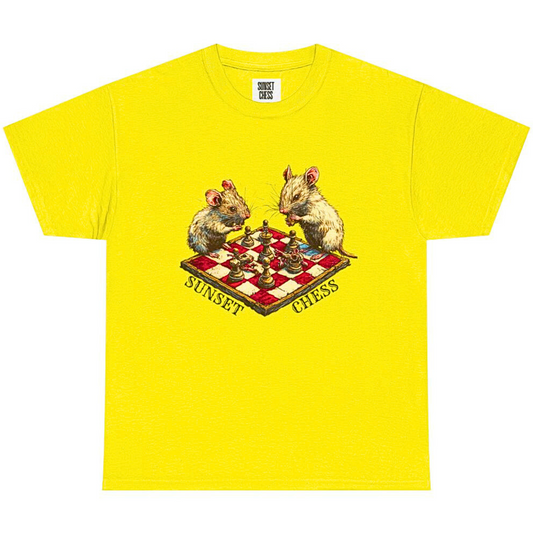 Rats Playing Chess - Lime Yellow Tee - Unisex Heavy Cotton Tee