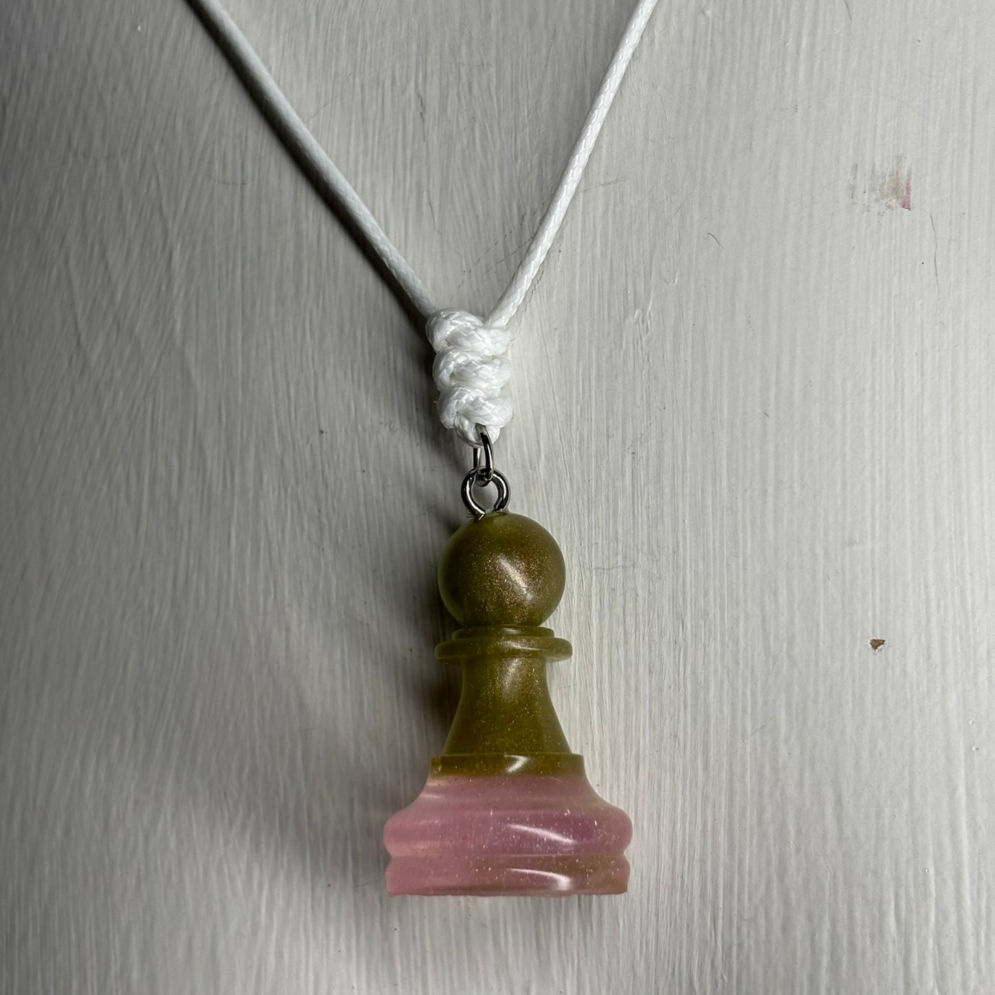 Royal Green & Pink Pawn - Handmade Resin Chess Necklace