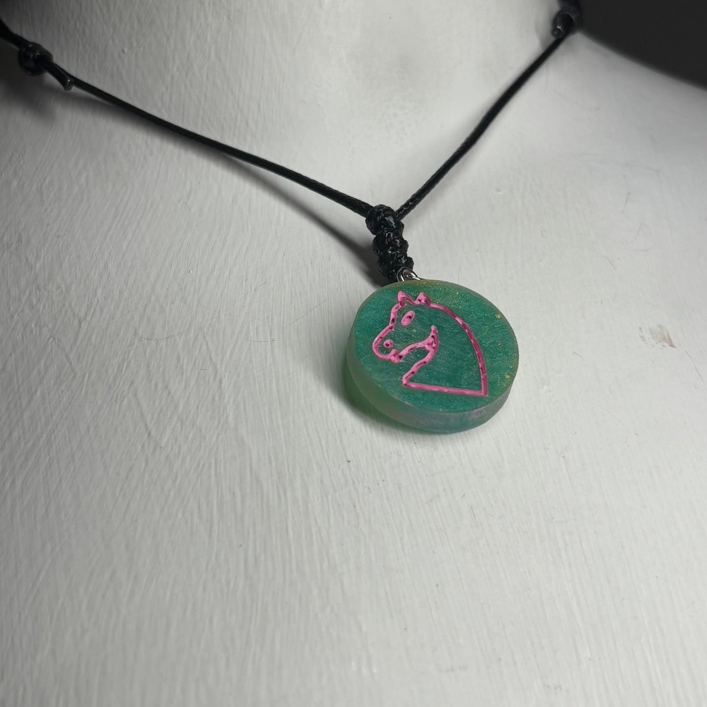 Vintage Green Knight - Handmade Resin Chess Necklace