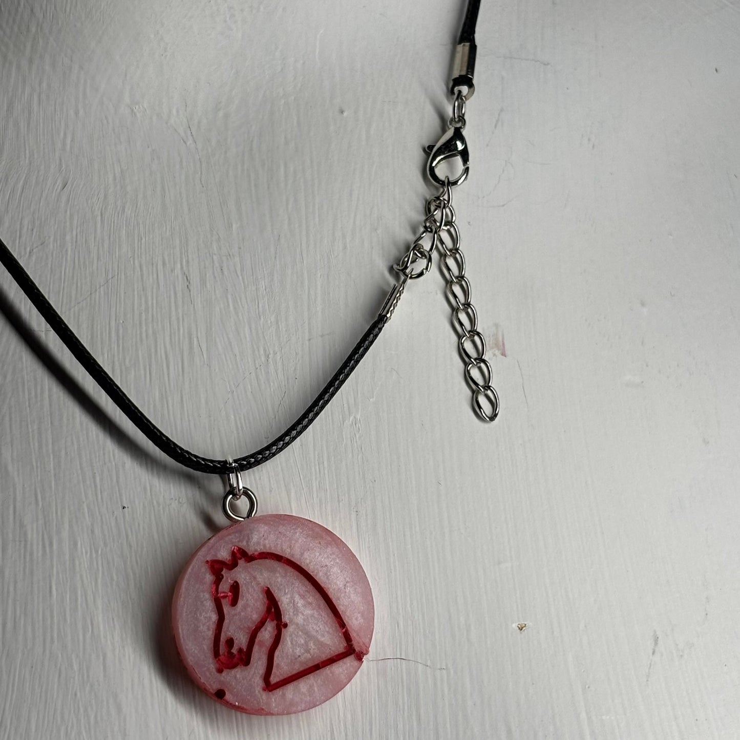 The White/Red Knight - Handmade Resin Chess Necklace