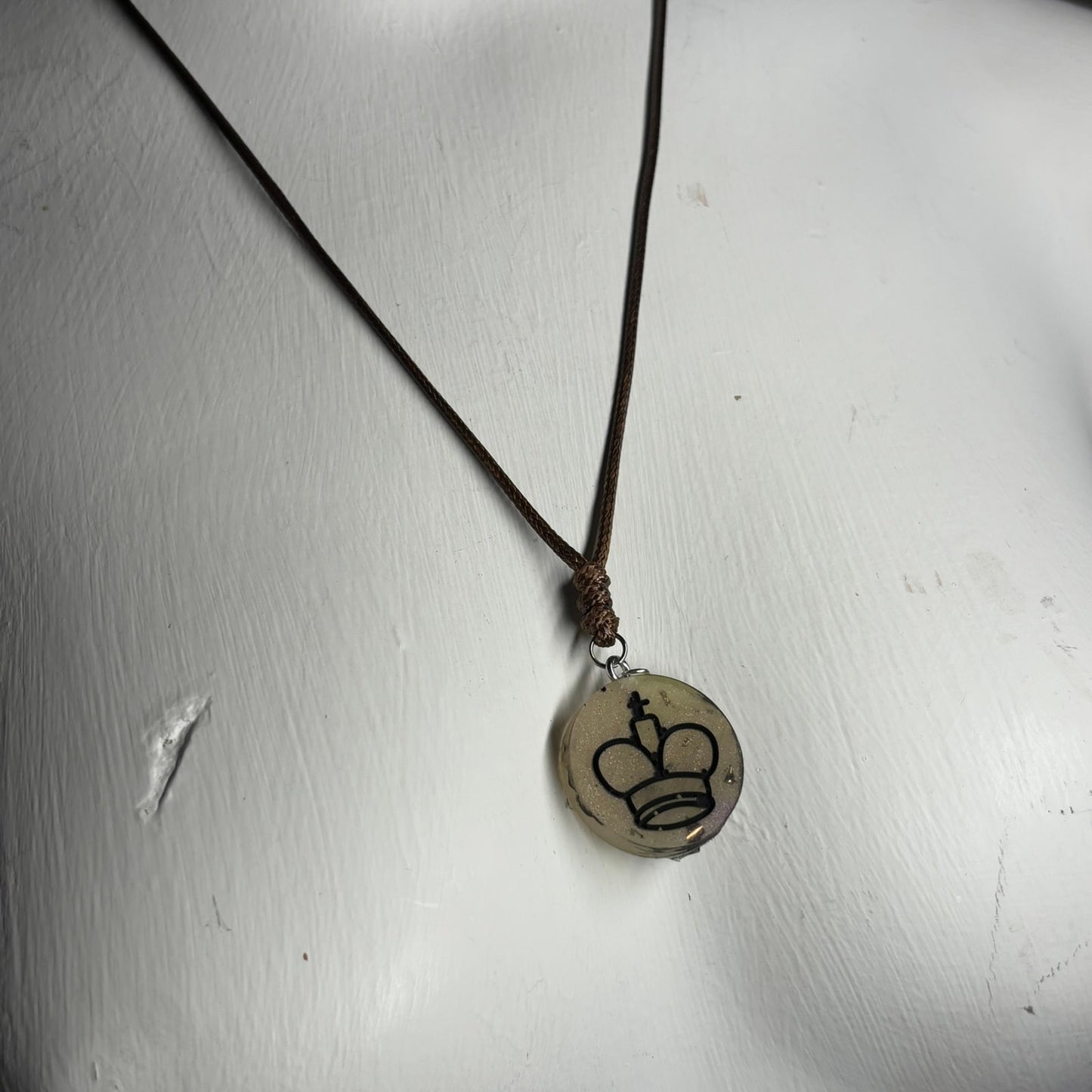 Classic Cream King - Handmade Resin Chess Necklace