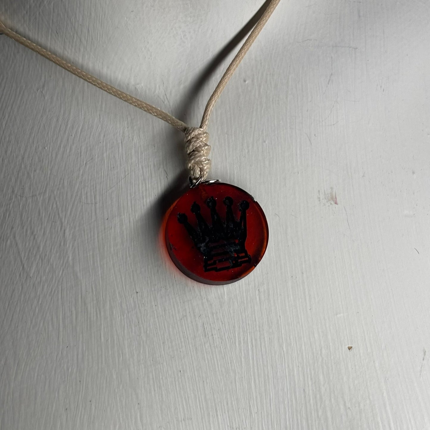 Dark Red Queen - Handmade Resin Chess Necklace