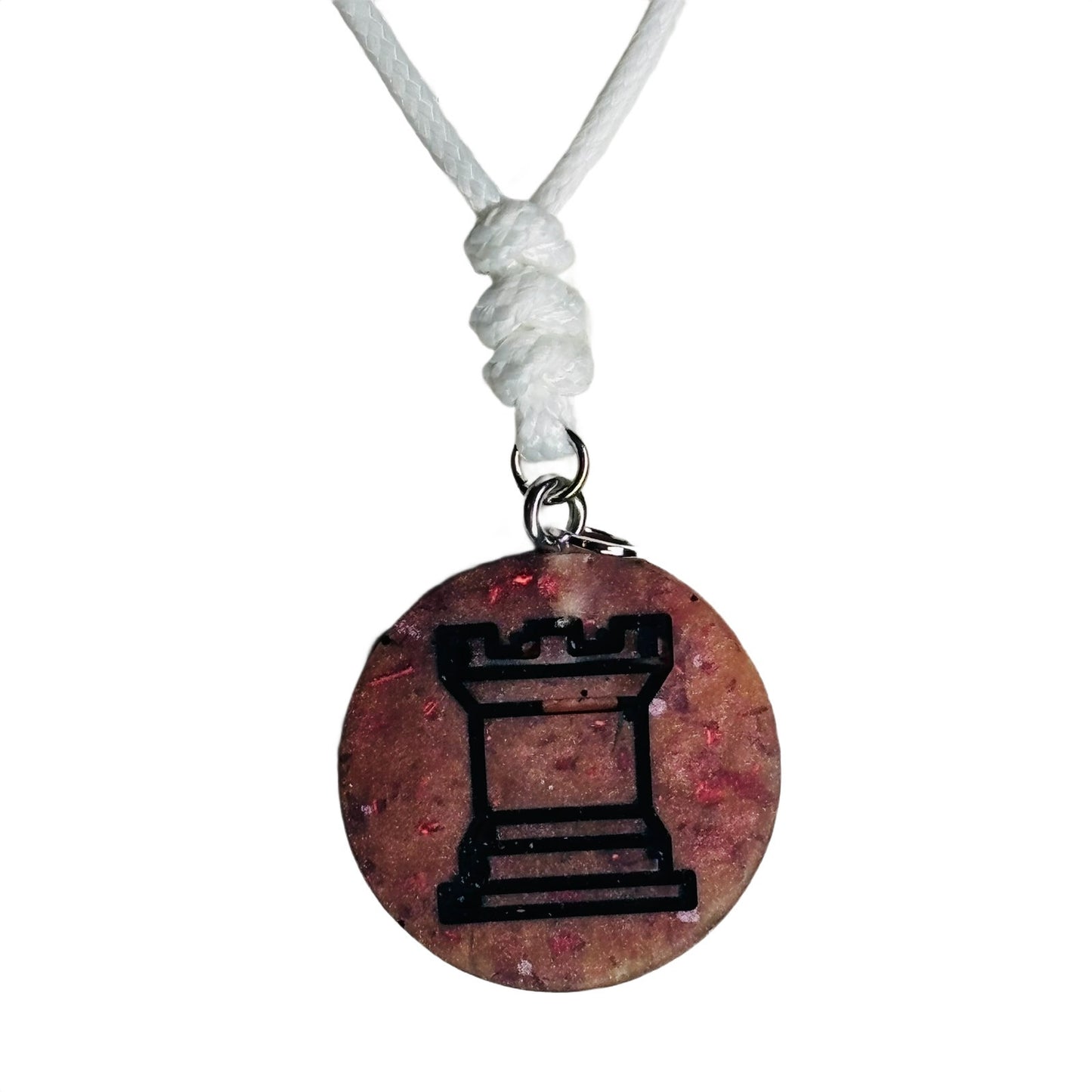 Vintage Orange Rook - Handmade Resin Chess Necklace