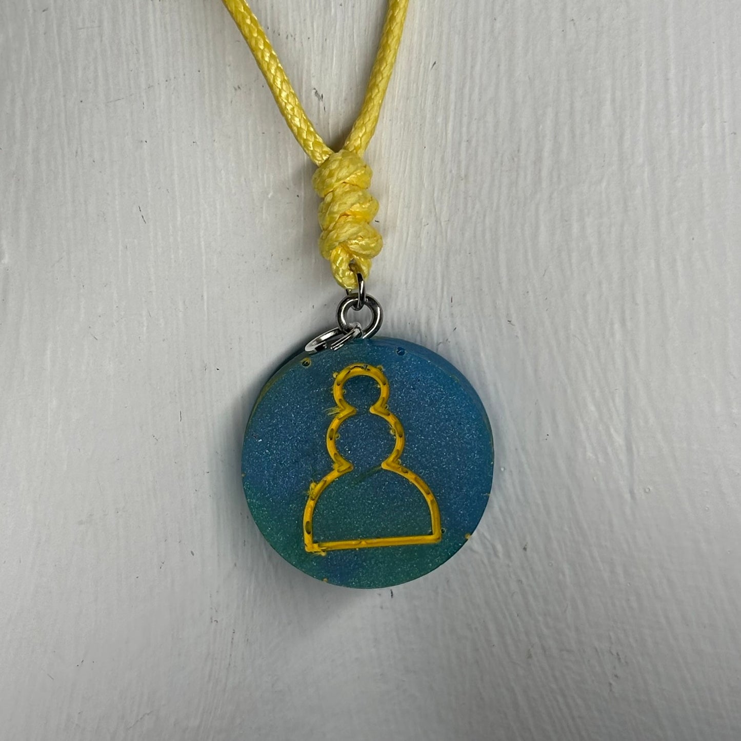 Yellow & Blue Pawn - Handmade Resin Chess Necklace