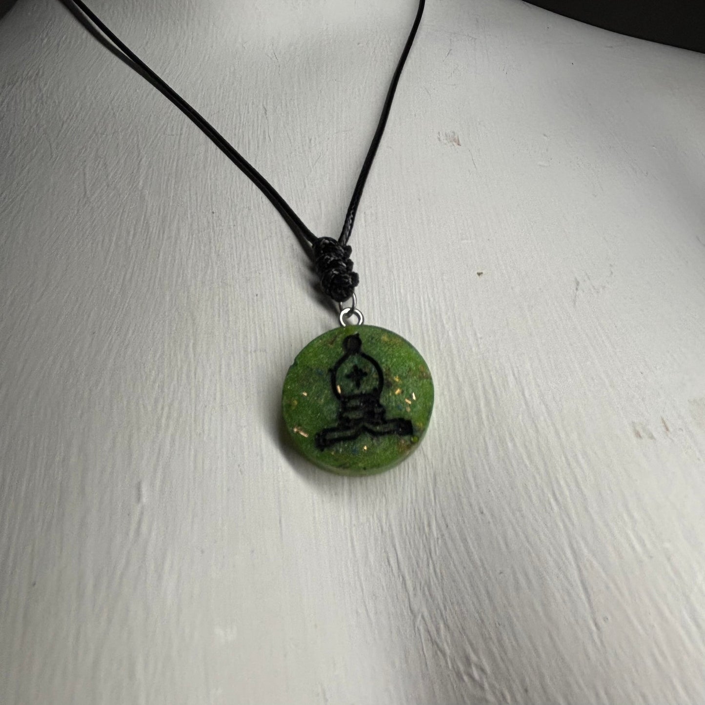 Dark Crystal Green Bishop - Handmade Resin Chess Necklace