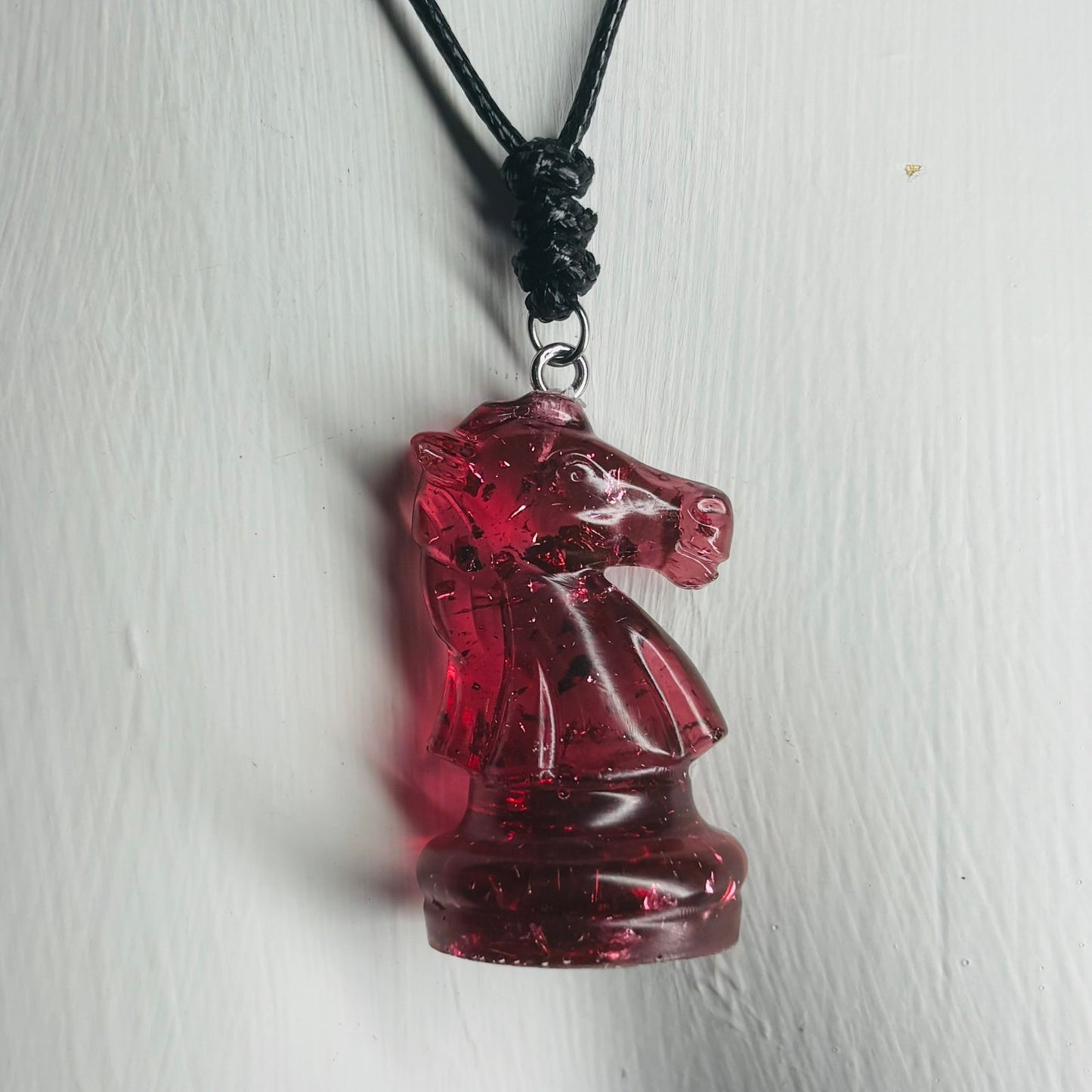 Red Crystal Knight - Handmade Resin Chess Necklace
